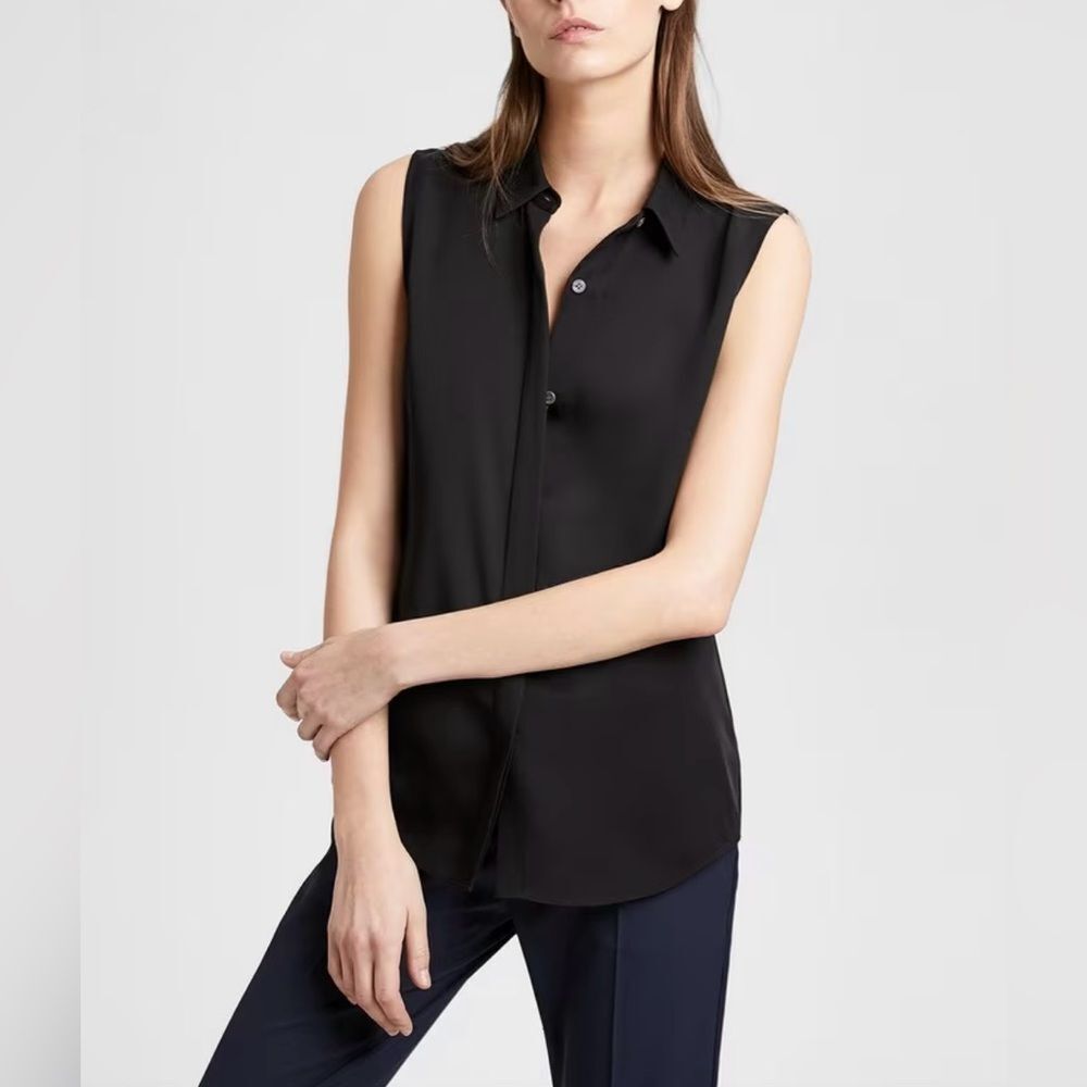 Theory Black Sleeveless Button Down Shirt